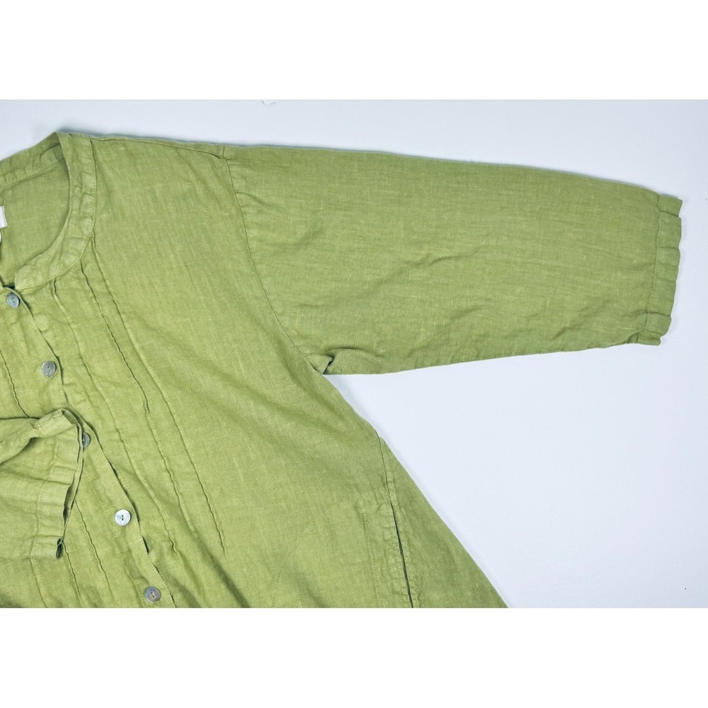 Mosaic Linen Tunic Top Womens Large Green Lagenlook Boho Asymmetrical Minimalist - Picture 8 of 11